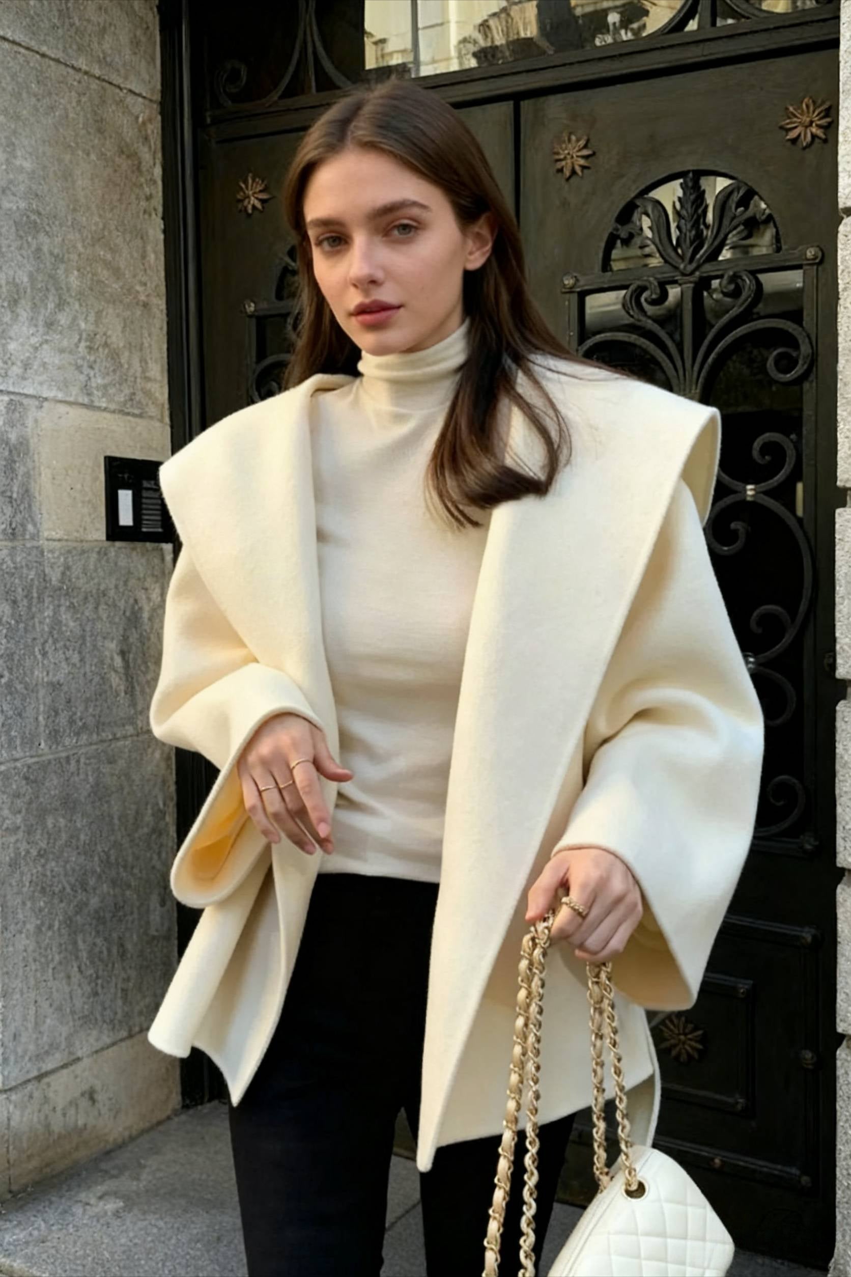 Chic Brown Woolen Hooded Overcoat Main image