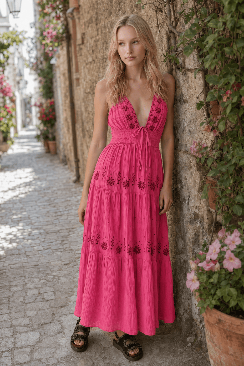 Floral Tie-Up Halter Boho Dress