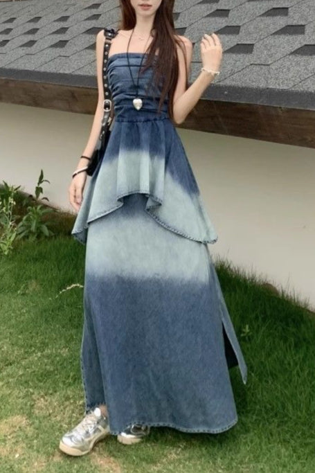 Ombre Strapless Denim Dress Main image