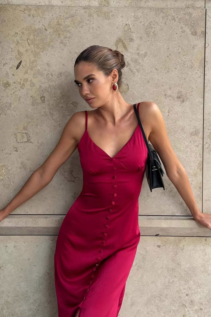 Solid Lace-Trim Cami Maxi Silk Dress Secondary image