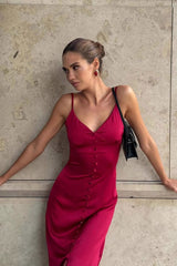 Sexy Solid Lace-Trim Cami Maxi Silk Dress