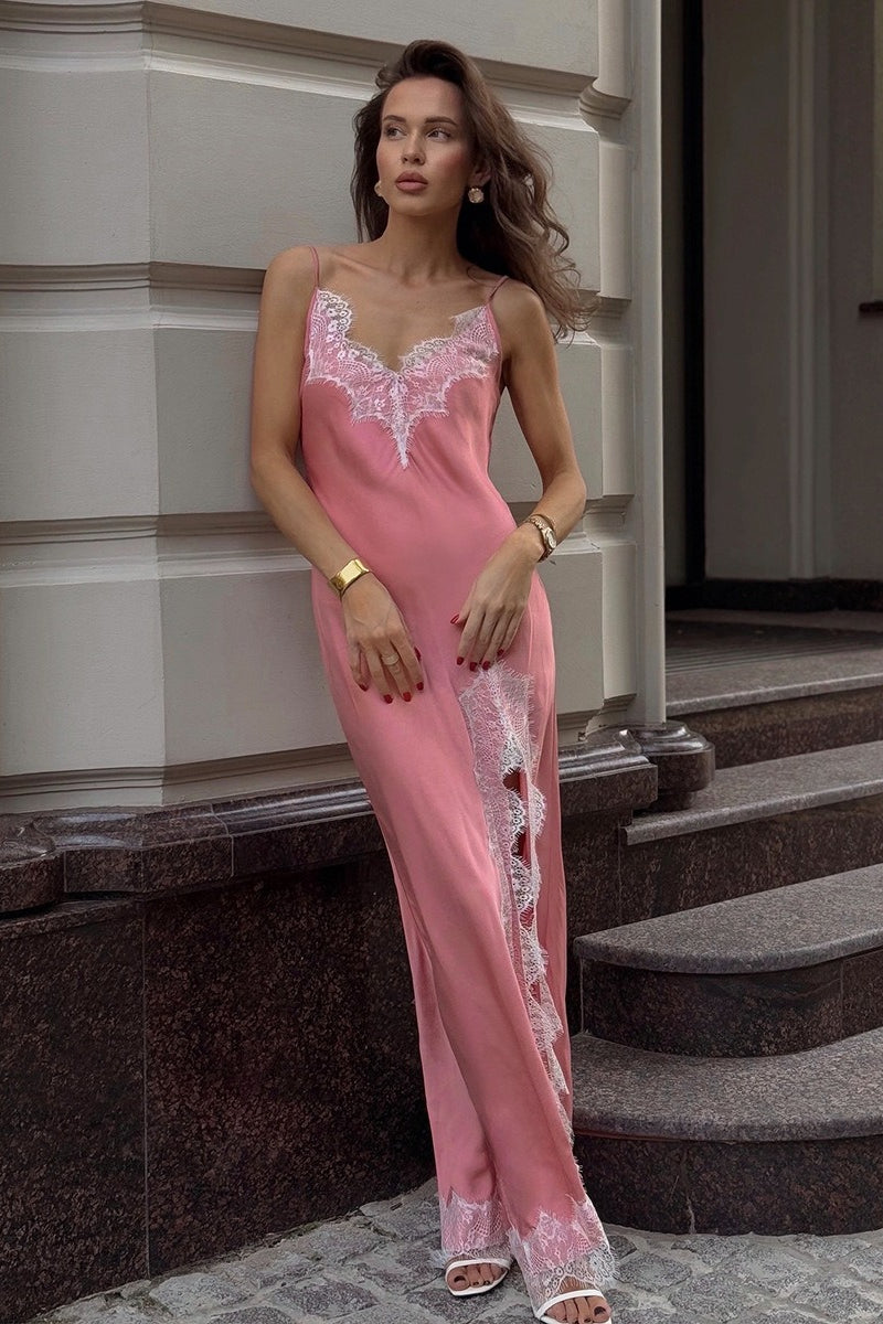 Satin Spaghetti Strap Split Lace Dress Secondary image