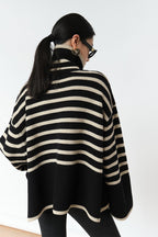 Striped Turtleneck Oversized Contrast Hem Knit Sweater