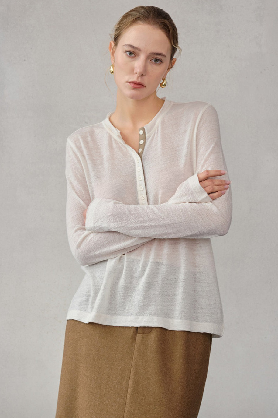 Color Block Placket Knit Top Secondary image
