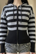 Fitted Striped Cropped Zip Up Hoodie