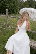 Deep V-Neck Backless Pure Desire White Slim Fit Maxi Dress