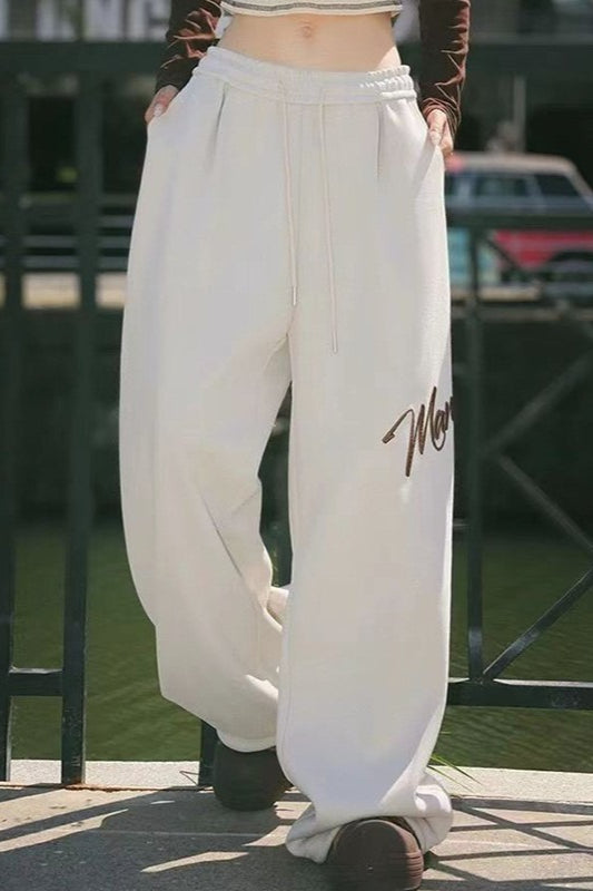 Embroidered Loose Wide Leg Cuffed Casual Pants Secondary image