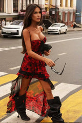 Ruched Low-Neck Floral Dress