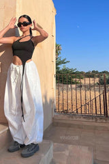 Shiny Parachute Cargo Drawstring Loose Cool Pants