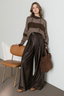 Vintage Brown Fleece Lined PU Pleated Wide Leg Pants