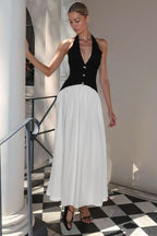 Color-Block Button Detail Party Dress