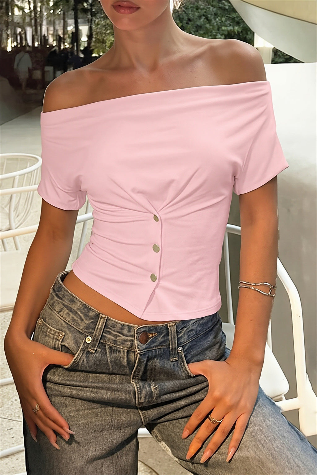 Cowl Neck Short Sleeve Fitted Crop Top