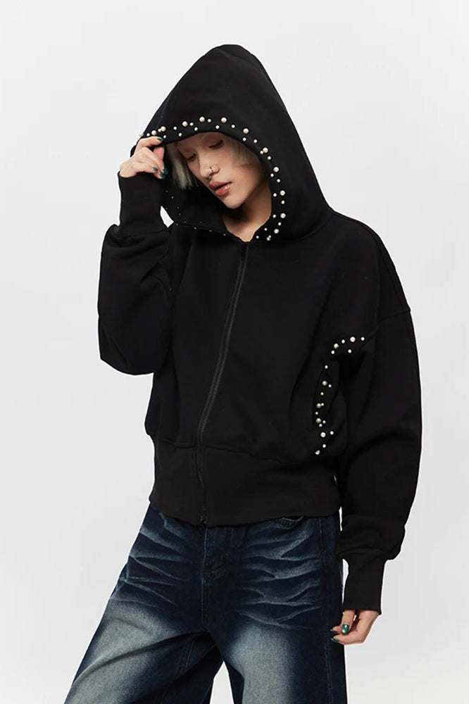 Pearl Zip-Up Loose Hoodie Main image