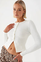 Curved Hem Button Front Knit Top