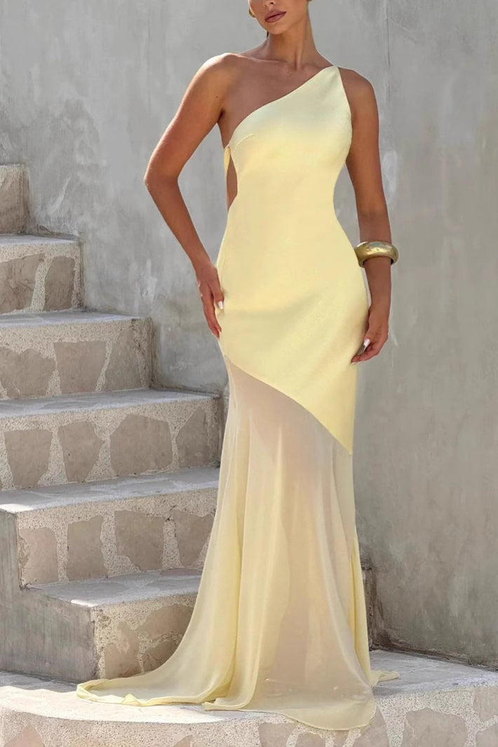 One Shoulder Sleeveless Backless Mesh Gown Prom Dress Main image