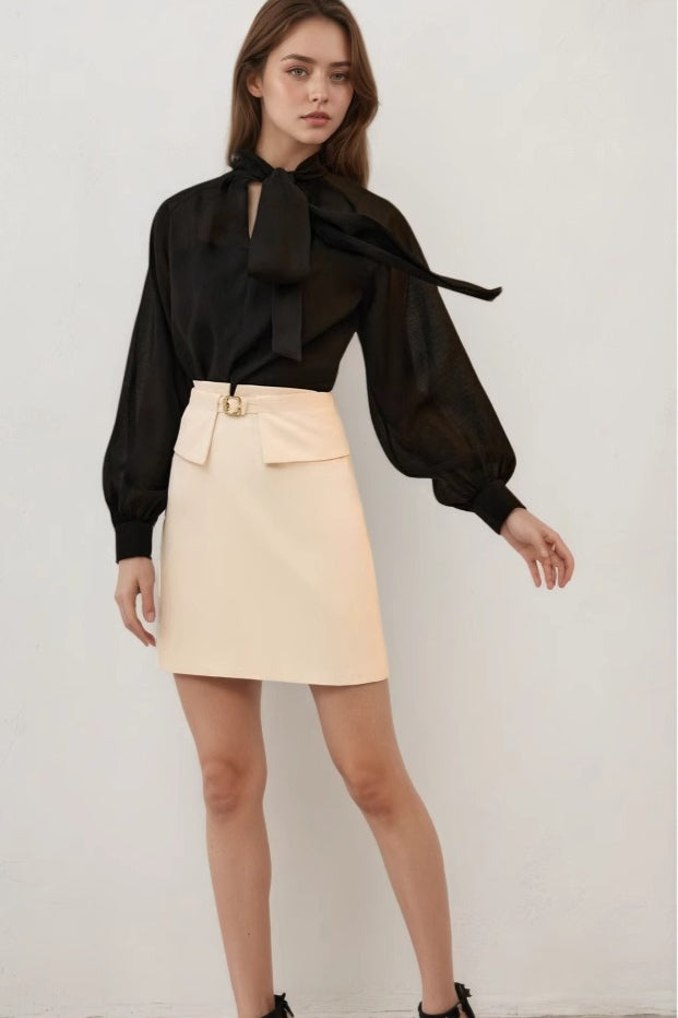 High Waist Metal Buckle Detail A-Line Skirt Main image