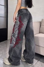 Tribal Print Wide-Leg Jeans