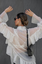 Ruffle Tie Neck Tencel Blouse