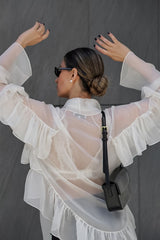 Ruffle Tie Neck Tencel Blouse