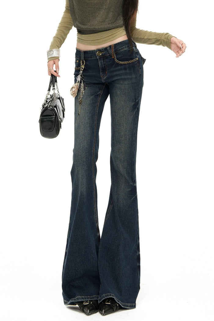 Contrast Seam Low Rise Bootcut Flare Jeans