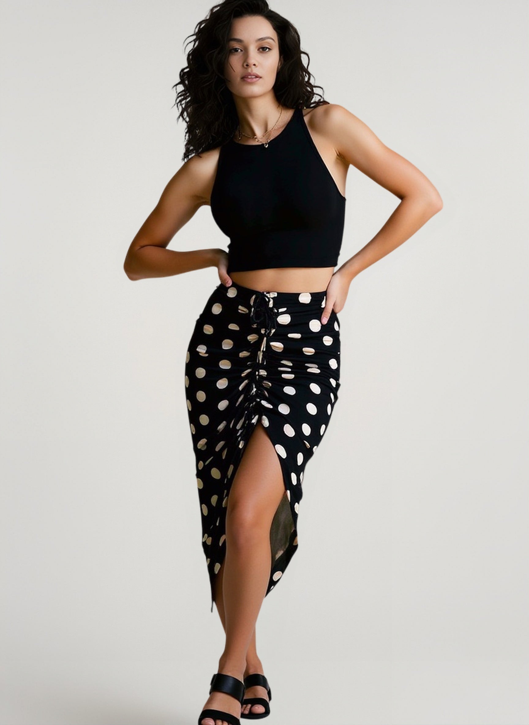 Polka Dot Drawstring Midi Skirt Main image