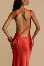 Bodycon Asymmetrical Neck Silk Dress