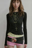 Cross Necklace Print Sheer Long Sleeve T-Shirt