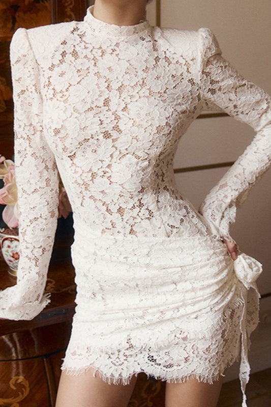 Lace Trim Cutout Long Sleeve Fit Mini Lace Dress Main image