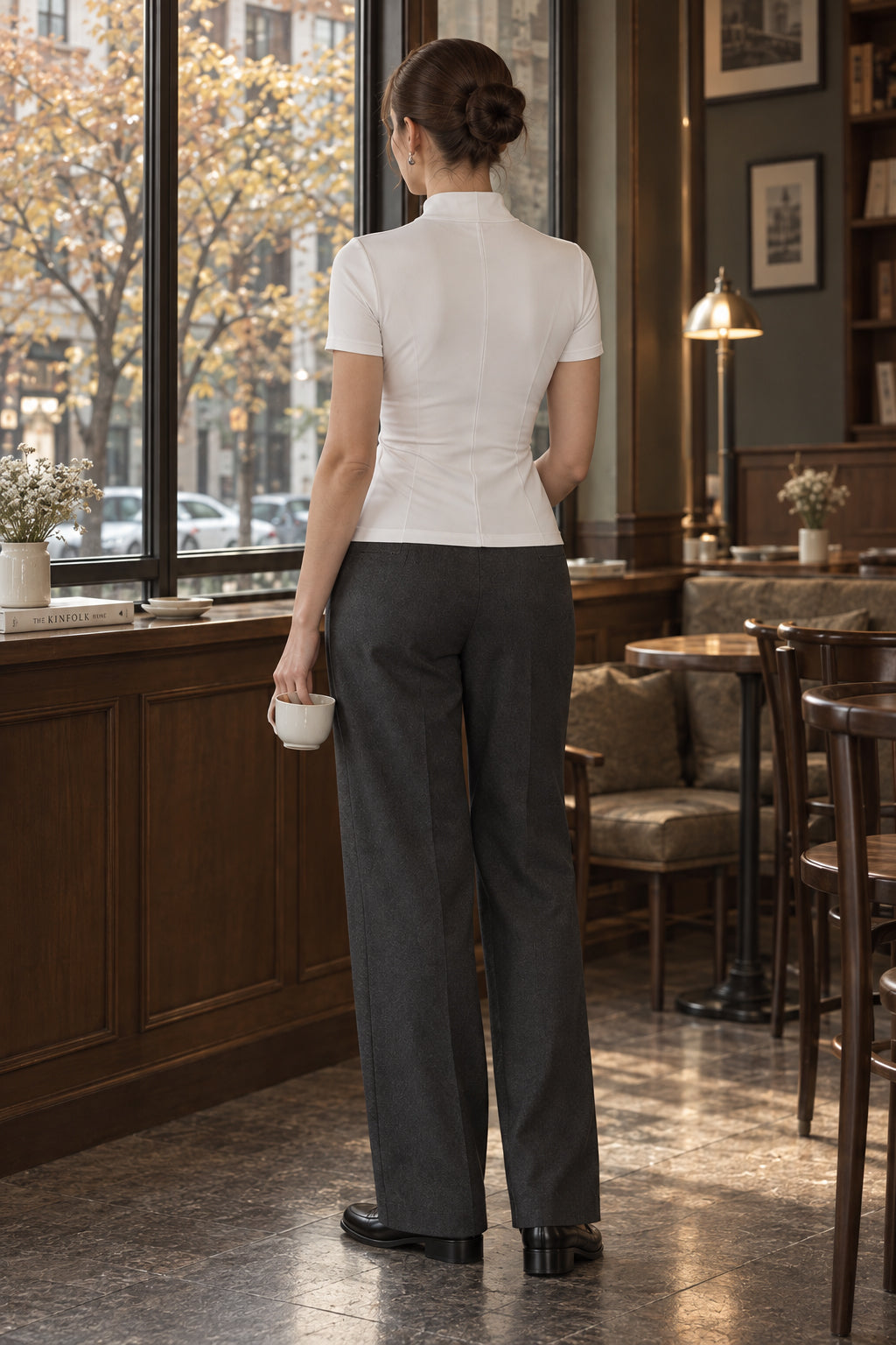 Zip Front Solid Slim Blouse Secondary image