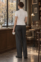 Zip Front Solid Slim Blouse
