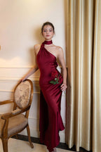 Satin Halter Low-Back Party Dress
