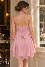 Tiered Sequin Mesh V Neck Mini Dress