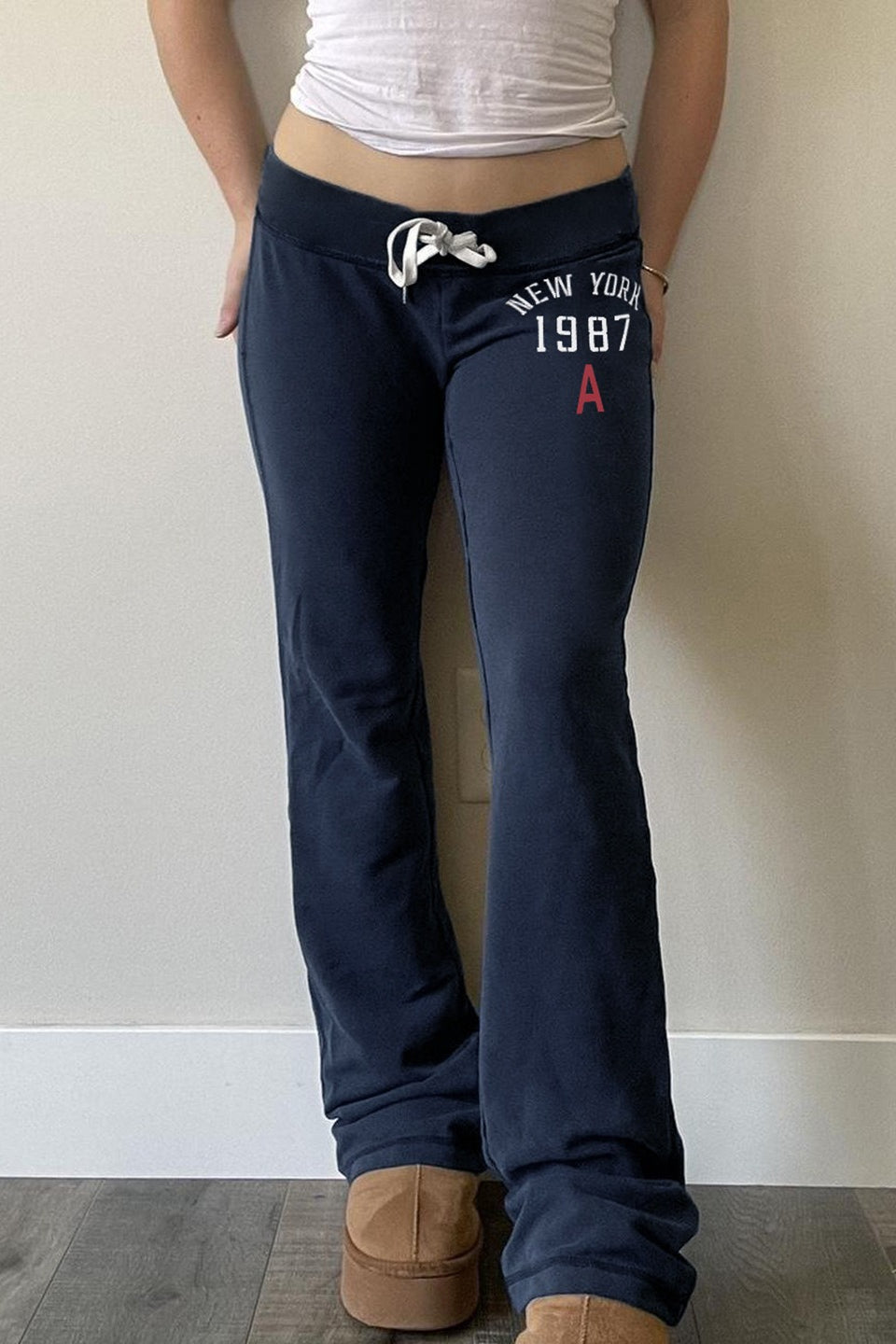 Contrast Drawstring Low Rise Flare Pants Main image