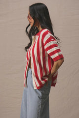 Color Block Striped Polo Sweater