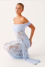 Sheer Lace Cutout Ribbon Bodycon Lace Dress