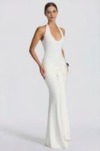 U Neck Halter Sash Panel Bodycon Party Dress