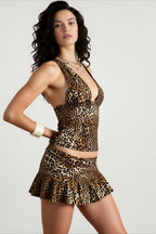 Leopard Halter Deep V Backless Vacation Set