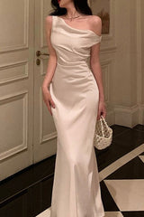 Satin Asymmetrical Cowl Neck Mermaid Gown Silk Dress