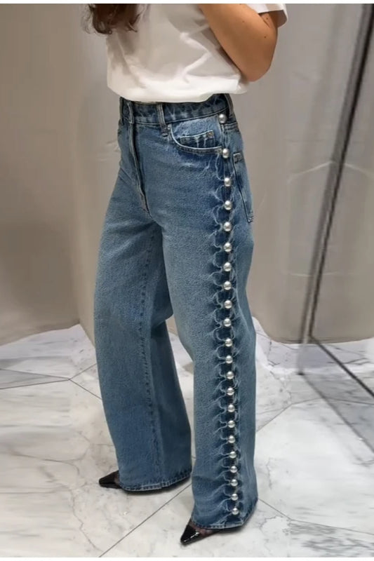 Beaded High Waist Straight Leg Jeans Secondary image