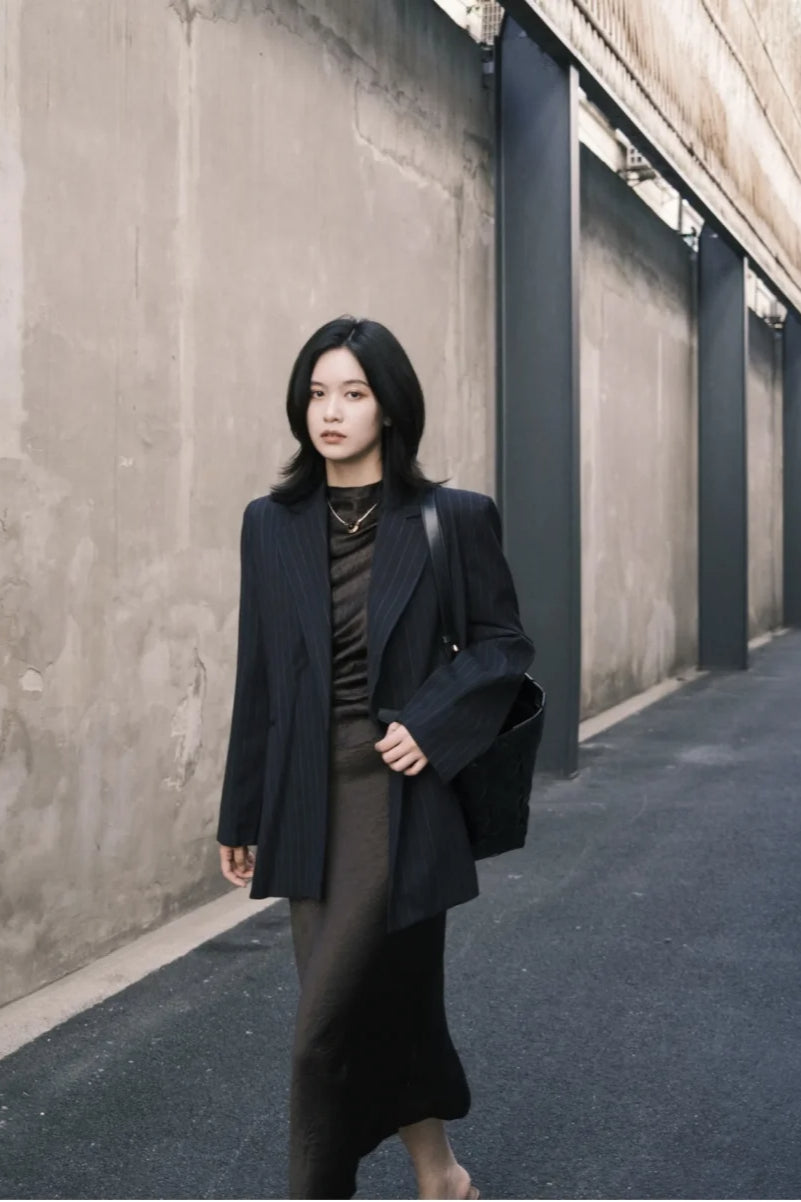Shoulder-Padded Pinstripe Blazer Secondary image