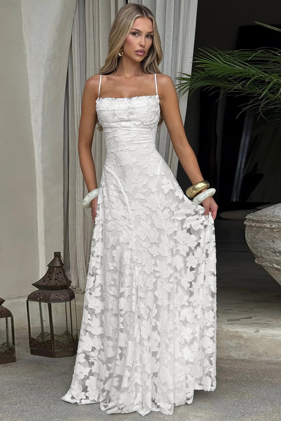 Jacquard Cami Backless Maxi Lace Dress Secondary image