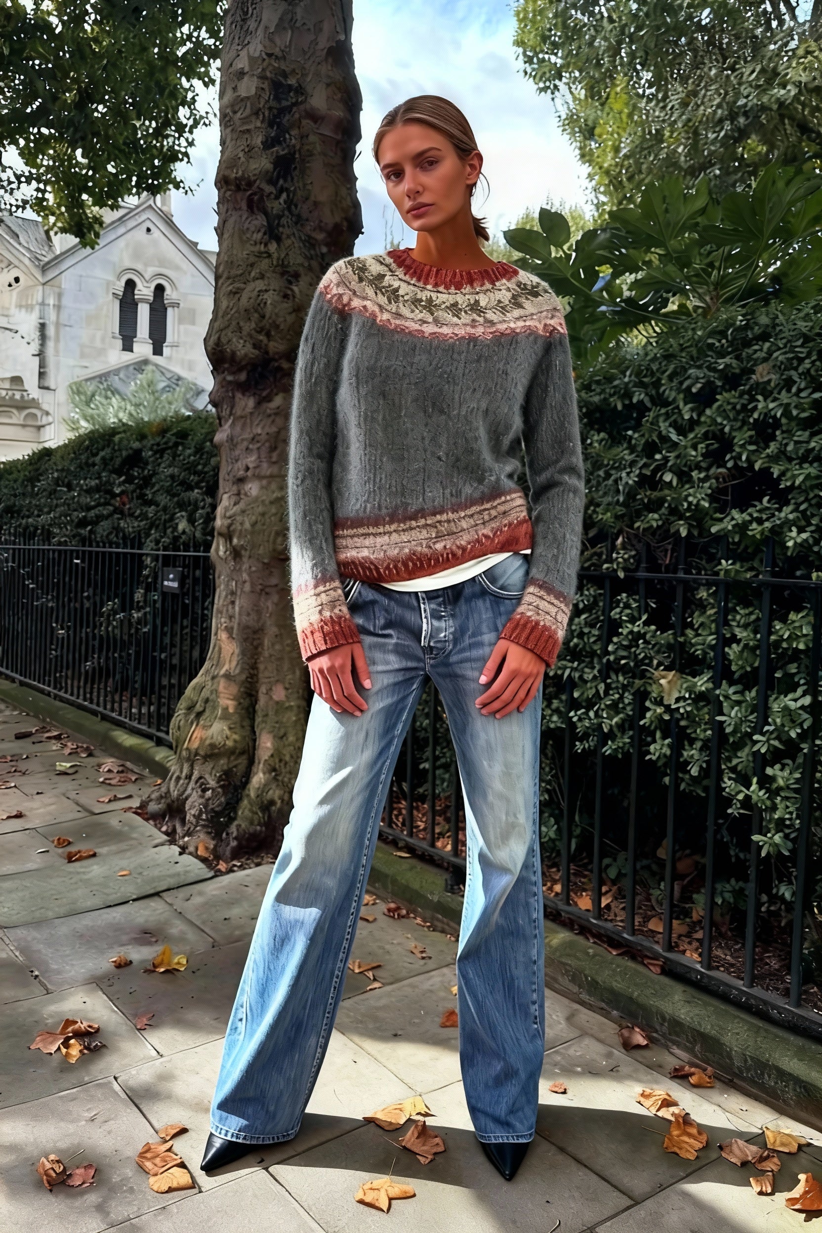 Round Colorblocked with Neck Sweater Design Secondary image