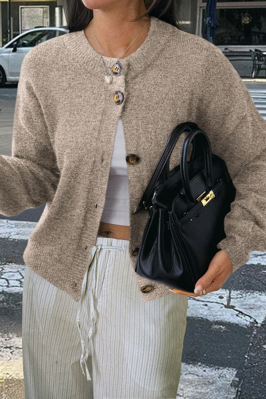 Casual Minimalist Button Front Long Sleeve Coat