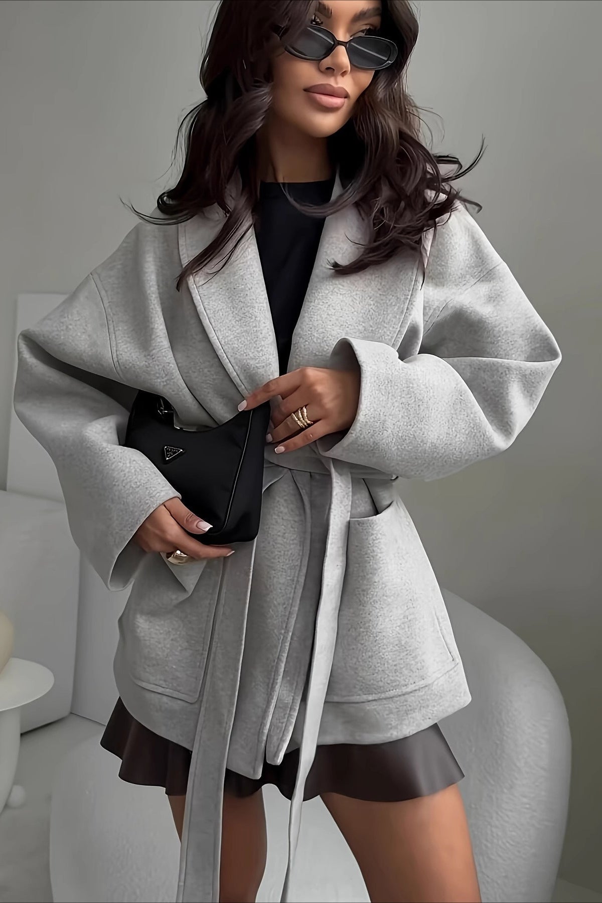 Solid Belted Wool Longline Coat Main image