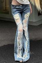 Distressed Low Rise Y2K Flare Jeans