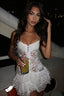Lace Corset Tie Front Tiered Ruffle Mini Dress