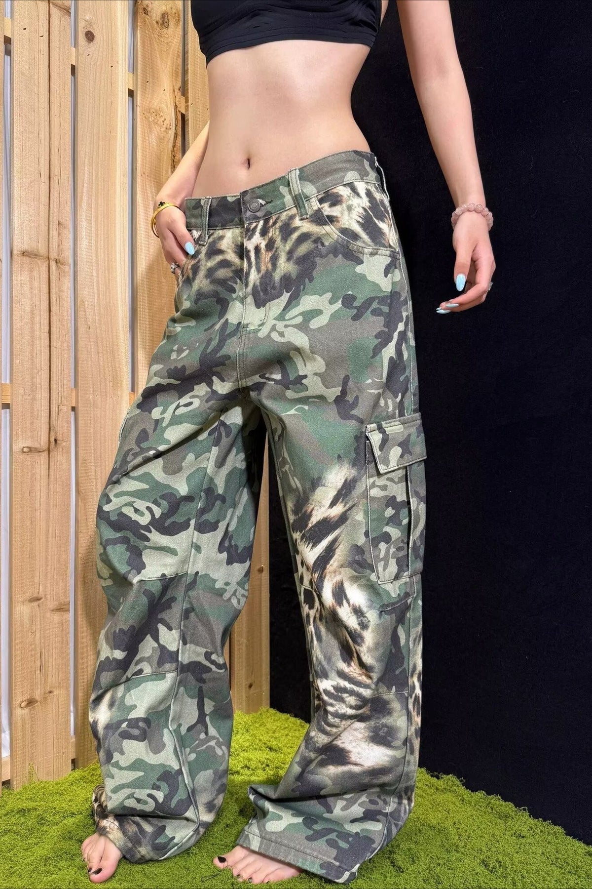 Deconstructed Camo Loose Fit Straight Leg Jeans Main image
