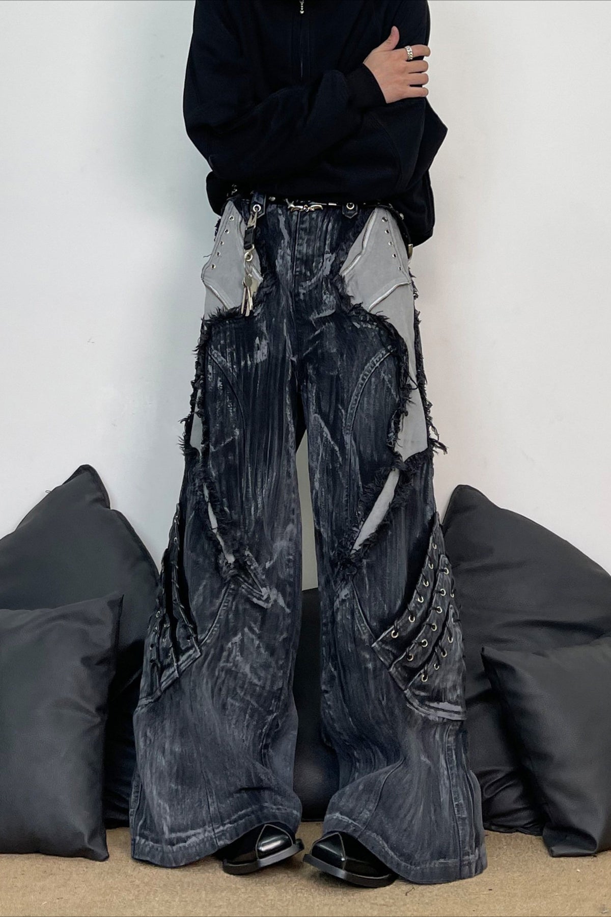 Deconstructed Patchwork Wide Leg Cargo Jeans