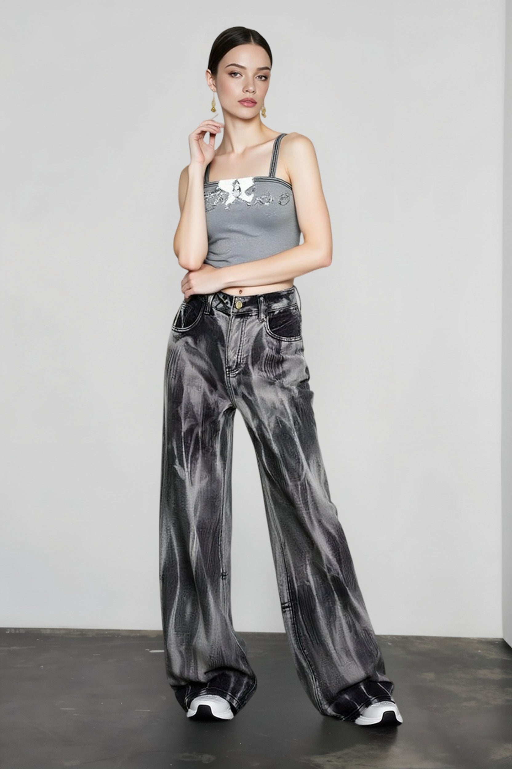 Black Tie-dye Wide-leg Jeans Main image