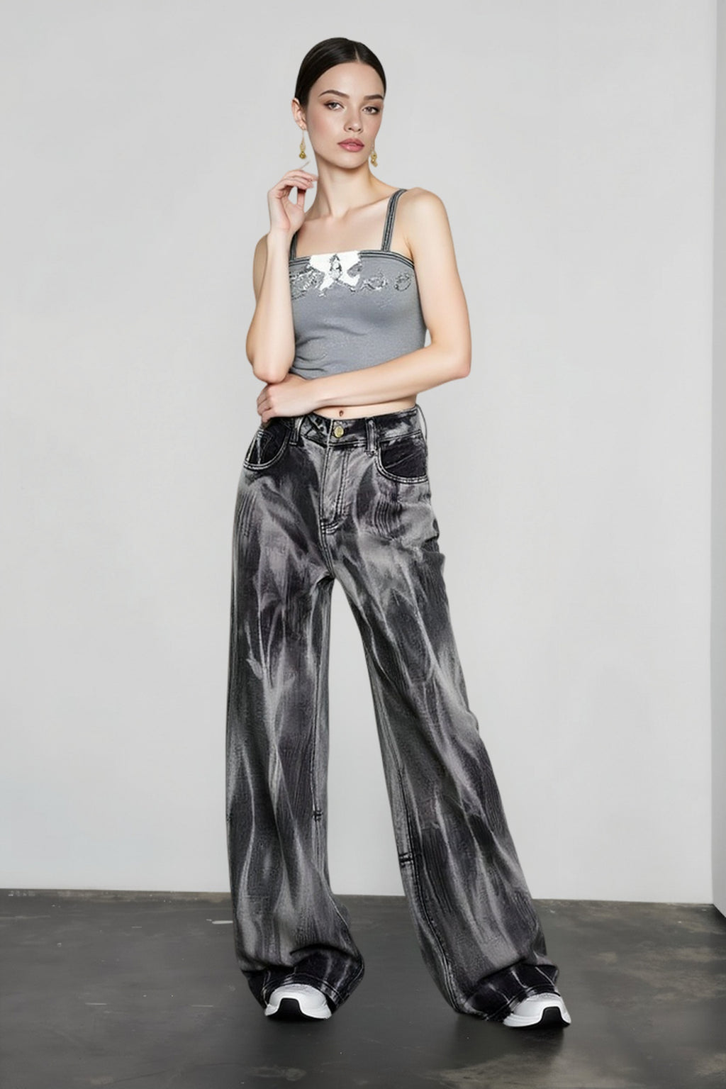 Black Tie-dye Wide-leg Jeans